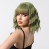 BERON Short Green Wigs for Women Curly Wavy Wig with Bangs Girls Avocado Green Colored Hair Wigs 12'' Women's Synthetic Wig Daily or Cosplay Use view 3