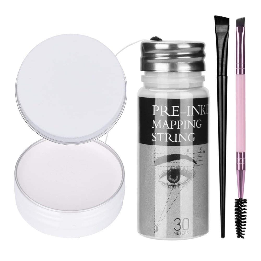 ATOMUS Brow Mapping String Set with 30m White Brow Mapping Thread 10g White Brow Paste 2pcs Brow Brush for Brow Mapping Measuring