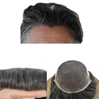 WigVivid Toupee for Men French Lace Mens Human Hair Piece Poly Skin Pu Hair System for Men 7"X9"#1B20 Off Black+20% Gray-100% Density