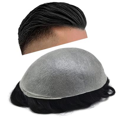 WigVivid Ultra Thin Skin Toupee Hair for Men Real Human Hair Piece All V-looped 0.06mm Hair Replacement System Mens Toupee#1B40 Natural Black+40% Gray-100% Density