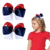 SUPCLIPS Patriotic Bow Hair Clips Handmade 4th of July Hair Bows Kids Girls Hair Accessories for Independence Day,Red&White&Navy Blue view 2