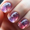 24Pcs Short Press On Gradient Fake Nails - Square False Nails with Halo Dyed Lines Designs - Acrylic Nails Full Cover Glue On Reusable Artificial Stick On Nails for Women & Girls view 1