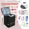 Esoes Nail Polish Organizer Case Double-Layer Nail Bag Storage PU Leather Waterproof Nail Organizer Holds 30 Bottles(15ml) and 1 Nail Lamp Large Travel Nail Supplies Shoulder Bag view 3
