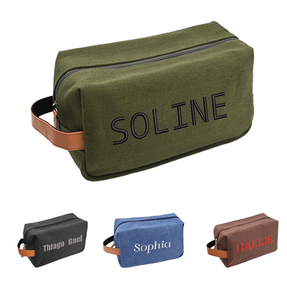 Personalized Gift for Men, Embroidered - Custom Handcrafted Toiletry Bag with Name for Men, Dad, Husband, 5 Retro Canvas Customized Portable Cosmetic Bag with Large Capacity, Dark Green