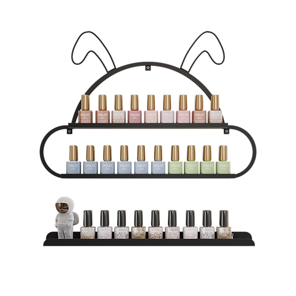 ZBJDX Wall Nail Polish Displays, Rabbit Appearance Metal Storage Rack, for Storing Nail Polish, Essential Oils, Various Small Bottles,Black