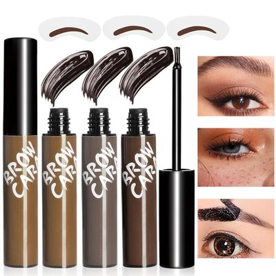 3PCS Eye Brow Tint, Peel Off Eyebrow Tint for Women, Tattoo Eyebrow Gel Easy Peel Off With Eyebrow Stencils, Eyebrow Tattoos Waterproof, Create Fuller & Long-Lasting Defined Looking Brows