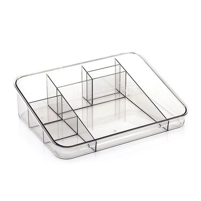 SagaSave Clear Cosmetic Vanity Makeup Organizer - Make Up & Jewelry Compact Compartment Storage Case Display for Dresser, Bathroom, Vanity, Beauty Supplies (Gray)