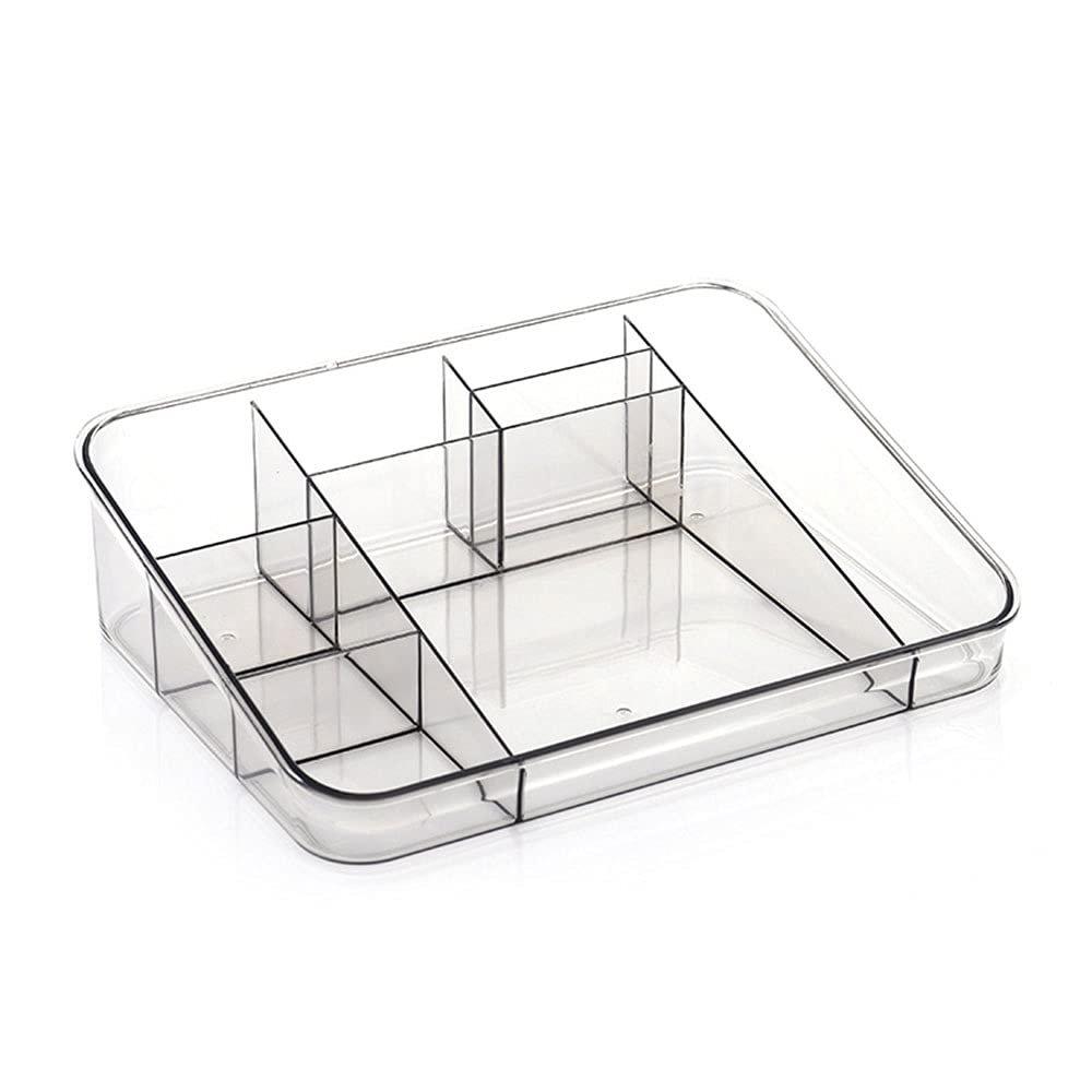 SagaSave Clear Cosmetic Vanity Makeup Organizer - Make Up & Jewelry Compact Compartment Storage Case Display for Dresser, Bathroom, Vanity, Beauty Supplies (Gray)