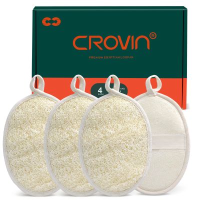 CROVIN Natural Exfoliating Loofah Body Scrubber for Women and Men, Made with Premium Luffa Natural Bath Shower Loofah Sponge 6x4 which Cleanse You Comfortable, Relax for Bathing-4 CountPack of 1