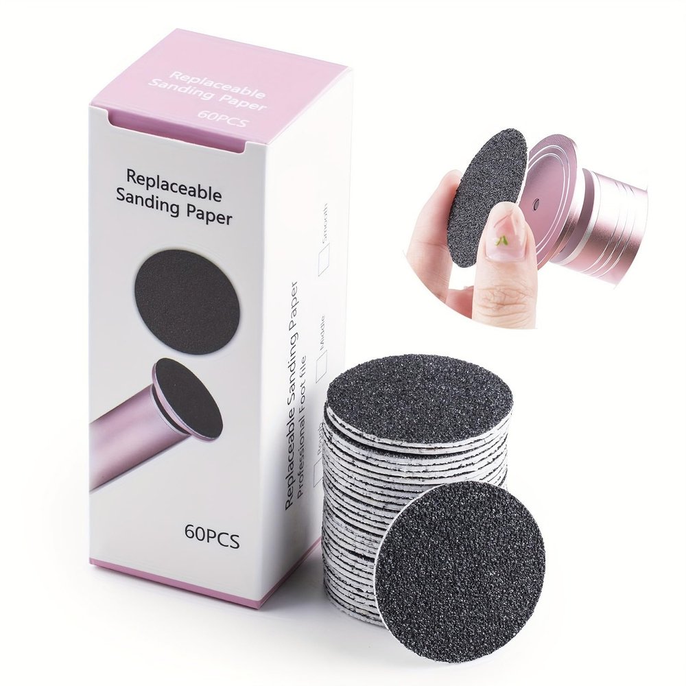 60pcs 180 Grit Foot File Replacement Sandpaper Pad Self Adhesive Pedicure Tool Electric Foot File Refill Disks, for Easy Replacement, for Salon or Home Use, Wholesale Business