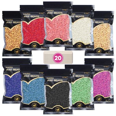 LYQC 2.2lbs Hair Removal Wax Beads, Professional Hard Wax Beads 1000g, with 20 Applicators, Suitable for Full Body, Painless Gentle Wax Bead Hair Removal for Men and Women