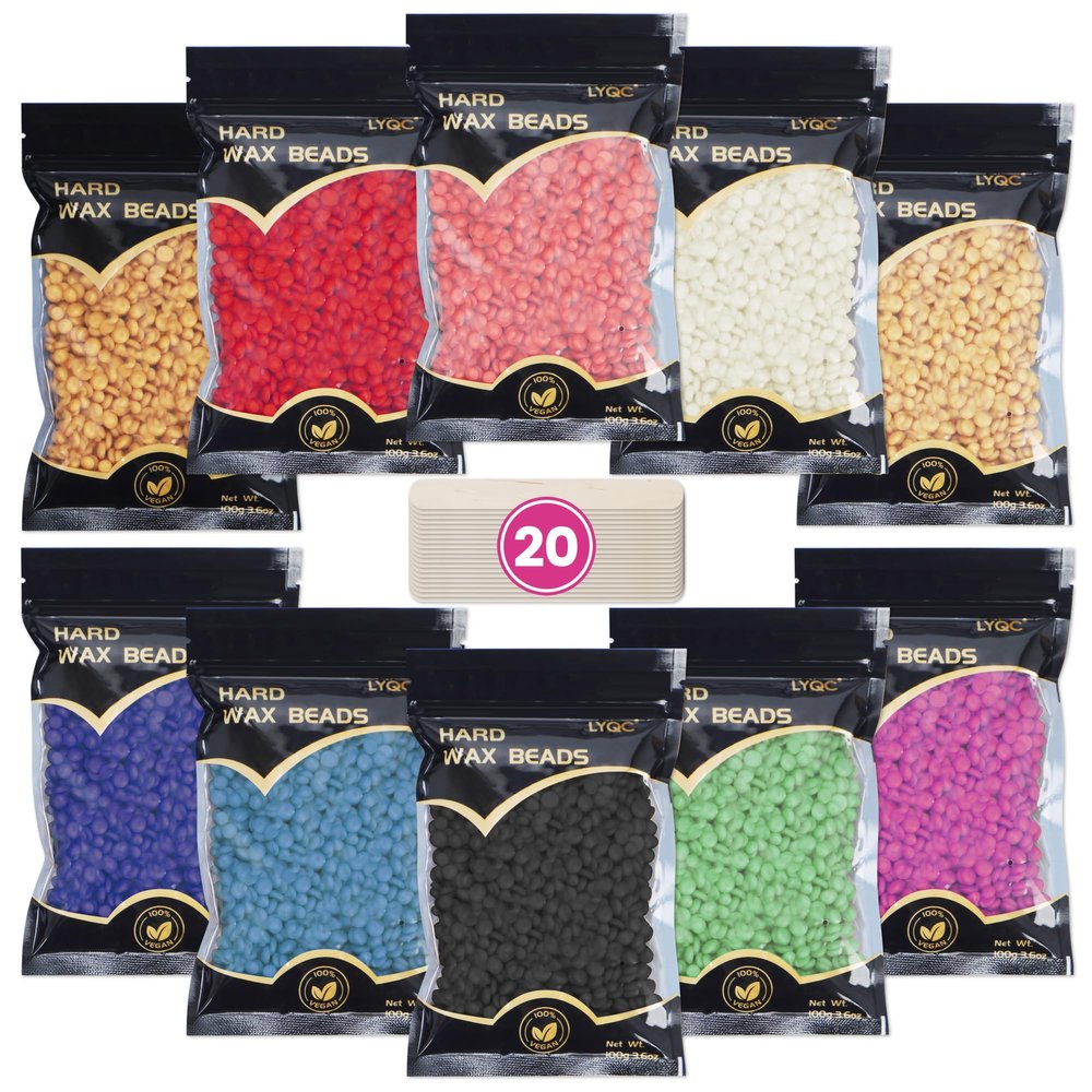 LYQC 2.2lbs Hair Removal Wax Beads, Professional Hard Wax Beads 1000g, with 20 Applicators, Suitable for Full Body, Painless Gentle Wax Bead Hair Removal for Men and Women