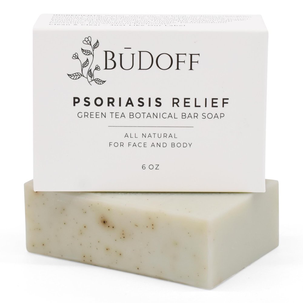 BUDOFF Psoriasis Treatment Relief Body Wash Bar Soap | Soothing Green Tea Botanical and Shea Butter | for Face and Body | Moisturizing 6 Oz Bar Soap | Fine Lines and Blemishes Made in USA