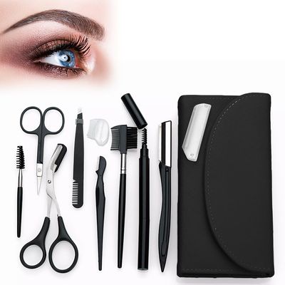 Senbos 8-in-1 Eyebrow Grooming Kit Professional Eyebrow Trimmer, Scissors, Tweezers, Brush & Dermaplaning Tool Precision Brow Shaping Kit for Men & Women Includes Leather Travel Case