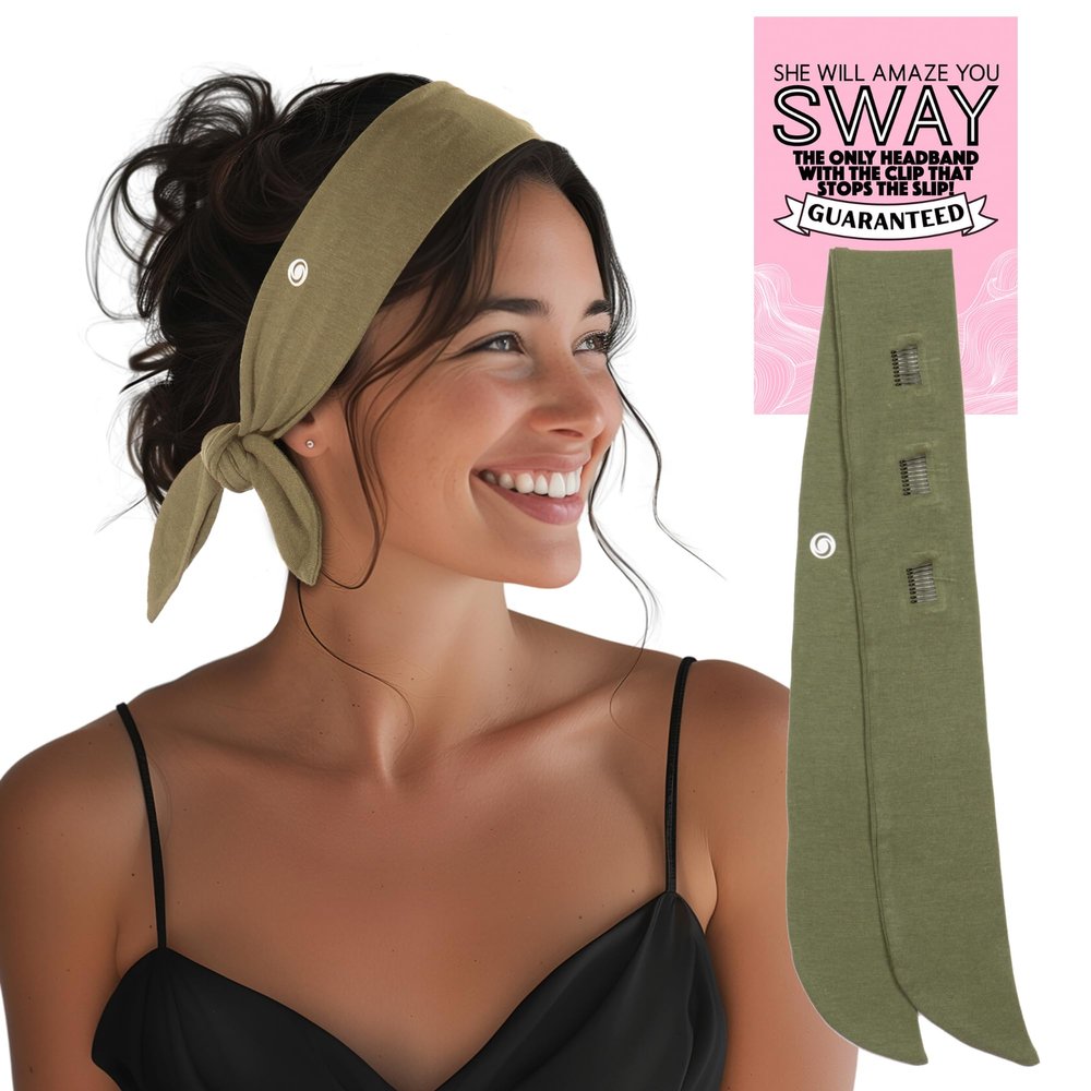 SWAY Stretch Headbands for Women - 6-Clip Non-Slip, Trendy Nurse or Workout Headband, Wide Headband, Sweat Absorbing, Christmas Gift for Her, Stocking Stuffer 32in. Patented & Handmade in USA