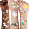 128+ PCS Groovy Unicorn Rainbow Temporary Tattoos, Glitter Flash Silver Pride Fake Tattoos For Kids Boys Girls Birthday Party Favors Supplies, Cartoon Metallic LGBT Face Tattoo Sticker Party Supplies view 1