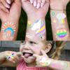 128+ PCS Groovy Unicorn Rainbow Temporary Tattoos, Glitter Flash Silver Pride Fake Tattoos For Kids Boys Girls Birthday Party Favors Supplies, Cartoon Metallic LGBT Face Tattoo Sticker Party Supplies view 2