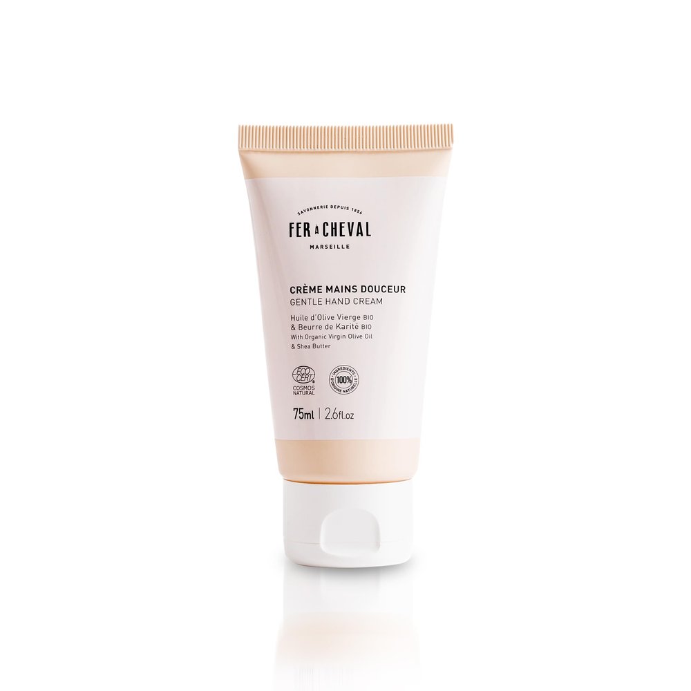 Fer Cheval Gentle Hand Cream 75ml/2.54 fl oz - Organic Olive Oil & Shea Butter, Quick Absorb, Non-Greasy, Natural French Skincare