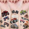 Groovy Metallic Temporary Tattoos Monster Truck, 63+ PCS Cartoon Flash Glitter Silver Trucks Tattoos For Kids Boys Girls Child, Racing Car Checkered Flag Wheel Trophy Flames Face Tattoo Party Supplies view 1