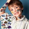 Groovy Metallic Temporary Tattoos Monster Truck, 63+ PCS Cartoon Flash Glitter Silver Trucks Tattoos For Kids Boys Girls Child, Racing Car Checkered Flag Wheel Trophy Flames Face Tattoo Party Supplies view 2