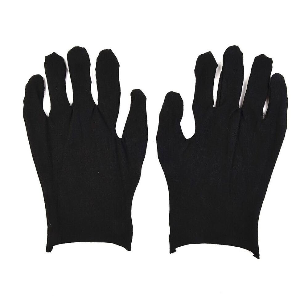 ONEUNG 12Pairs Cotton Glove Soft Large Sensitive Cleaning Dry Moisturizing Black
