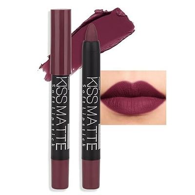 Deep Dark Red Matte Lipstick and Lip Crayon Liner Pencil Pen Set for Women Lip Stain Long Lasting Waterproof labiales (1, 1Pcs 03# Dark Grape Purple)