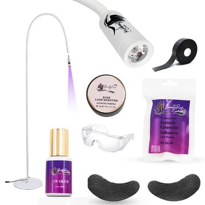 BeautyPros UV Light for Lash Extension - LED Foot Pedal UV Gel Curing Lamp - Adjustable Lash Lamp for Artists, Easy Setup Adjustable Gooseneck Light (White)