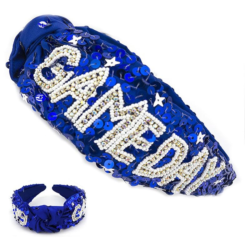 Miracle Collection Game Day Classic Cross Knotted Headband for Women and Girls. (BLWT-SEQUINS)