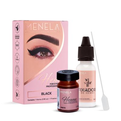 MENELA Eyebrow Henna Tint Kit - Black Brow Color with Bamboo Extract - Natural Look, Easy Application - 2.5g Henna + 15ml Fixer - Ammonia-Free, Vegan, Cruelty-Free