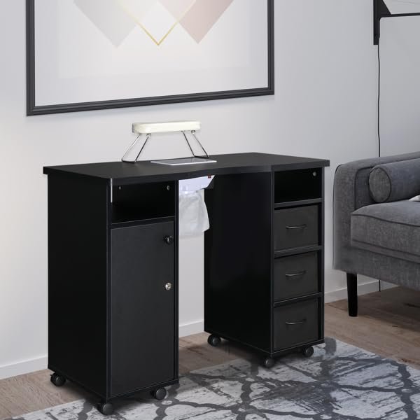 Black Manicure Table Nail Desk, Bauty Spa Salon Workstation Cabinets, Nail Desk for Nail Tech, Nail Tech Table Nail Table Station,Storage Cabinet & Drawers 101 x 45 x 78CM