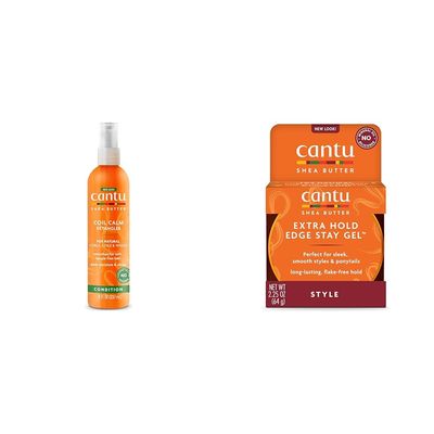 Cantu Coil Calm Detangler with Shea Butter for Natural Hair 8 oz & Extra Hold Edge Stay Gel with Shea Butter 2.25 oz Bundle