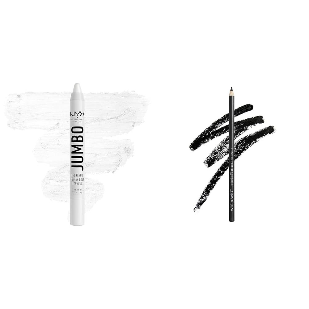 NYX Jumbo Eye Pencil Creamy Eyeshadow Stick & wet n wild Kohl Eyeliner Pencil Rich Color - Milk & Baby's Got Black