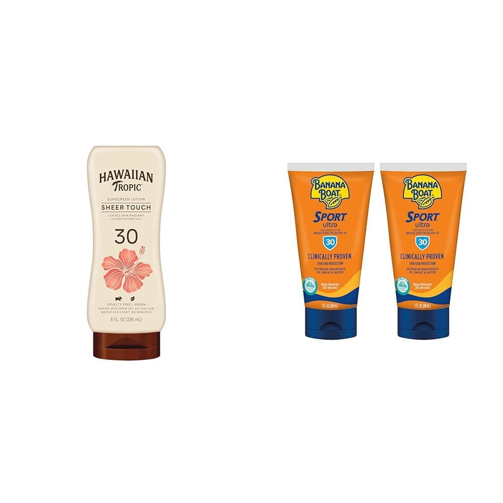Hawaiian Tropic and Banana Boat Sunscreen Lotions SPF 30, 8oz and 3oz