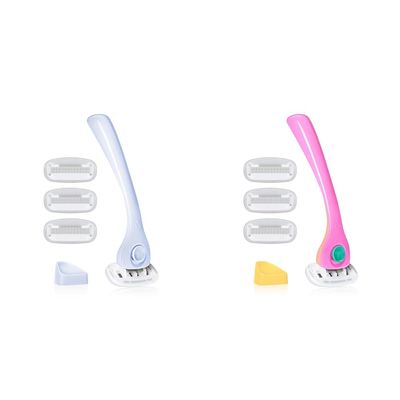 Billie Razors for Women Shave Kit with Womens Razor, 4 x 5-Blade Razor Refills, Magnetic Holder - Cool Blue and Malibu