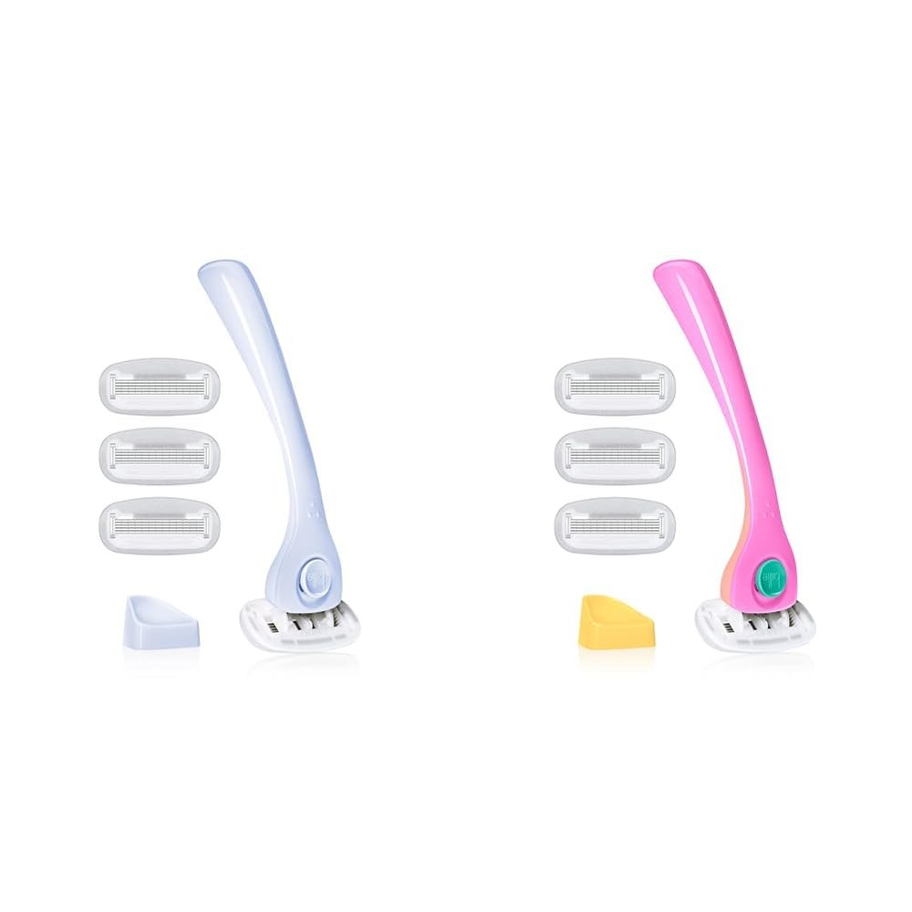 Billie Razors for Women Shave Kit with Womens Razor, 4 x 5-Blade Razor Refills, Magnetic Holder - Cool Blue and Malibu