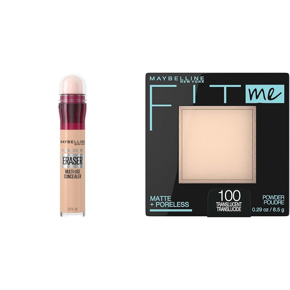 Maybelline Instant Age Rewind 115 Concealer and Fit Me Matte Poreless Pressed Powder Makeup Bundle