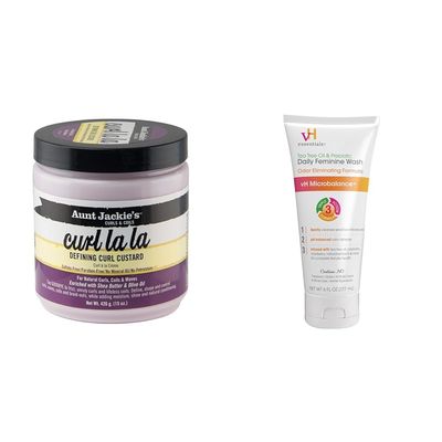 Aunt Jackie's Curl Defining Custard 15 Oz & vH essentials Feminine Wash Tea Tree 6 Fl Oz