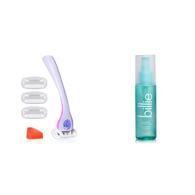 Billie Razors for Women Shave Kit with 4 x 5-Blade Razor Refills + Magnetic Holder + Ingrown-preventing AHA Spray