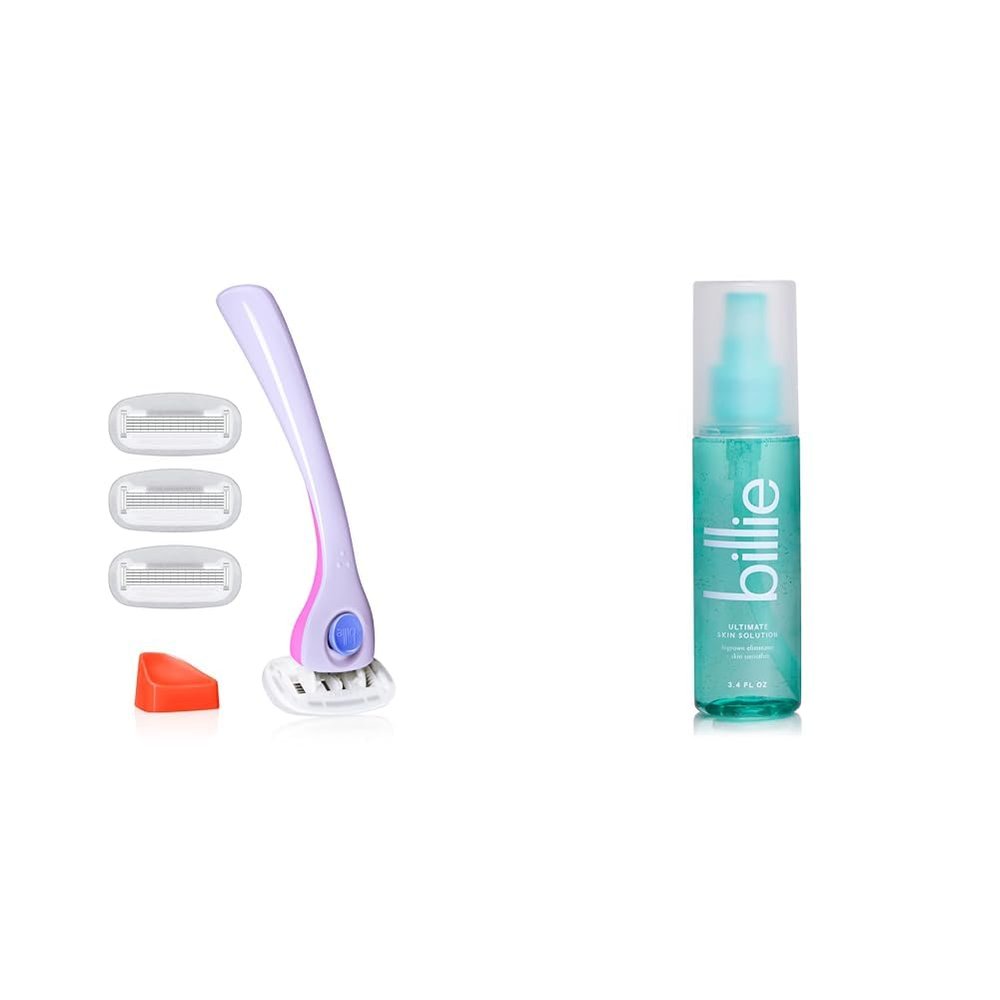 Billie Razors for Women Shave Kit with 4 x 5-Blade Razor Refills + Magnetic Holder + Ingrown-preventing AHA Spray