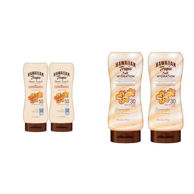 Hawaiian Tropic Sheer Touch Ultra Radiance SPF 50 Sunscreen 8oz Twin Pack + Weightless Hydration SPF 30 Sunscreen 6oz Twin Pack