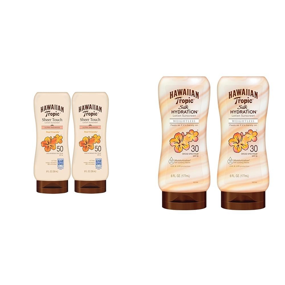 Hawaiian Tropic Sheer Touch Ultra Radiance SPF 50 Sunscreen 8oz Twin Pack + Weightless Hydration SPF 30 Sunscreen 6oz Twin Pack
