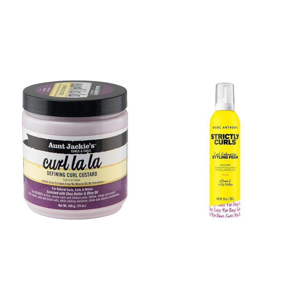 Aunt Jackie's Curl La La Defining Custard 15 Oz & Marc Anthony Strictly Curls Styling Foam 10 Oz Bundle