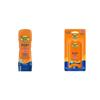 Banana Boat Sport Ultra SPF 50 Sunscreen Lotion 8oz & Sport Ultra Reef Friendly Stick SPF 50 1.5oz Sun Protection