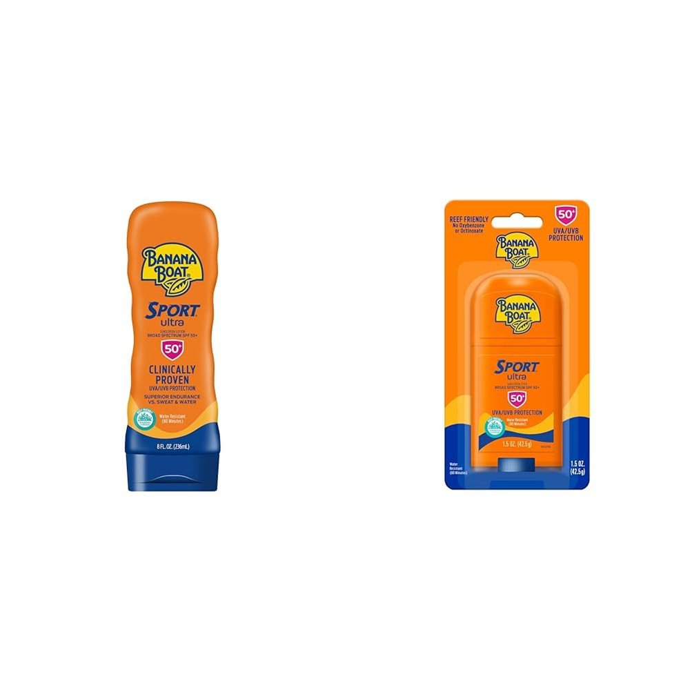 Banana Boat Sport Ultra SPF 50 Sunscreen Lotion 8oz & Sport Ultra Reef Friendly Stick SPF 50 1.5oz Sun Protection