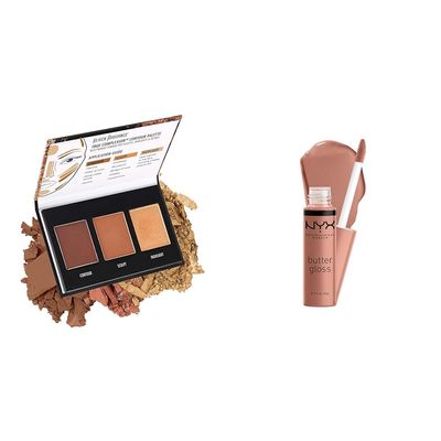 Black Radiance Contour Palette, Medium to Dark 0.38oz & NYX Butter Gloss - Madeleine (Mid-Tone Nude)