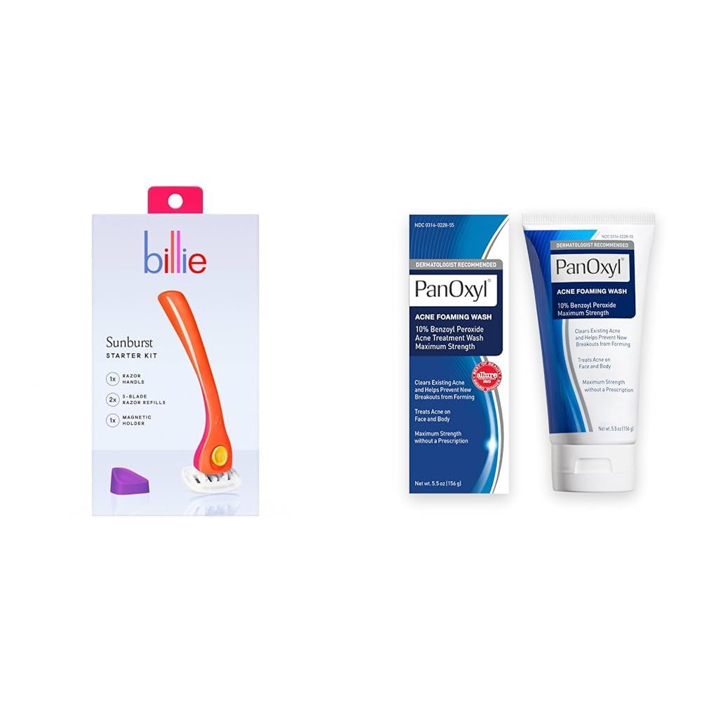 Billie Razors for Women Shave Kit with 2 x 5-Blade Razor Refills + PanOxyl Acne Foaming Wash Benzoyl Peroxide 10% Maximum Strength Antimicrobial