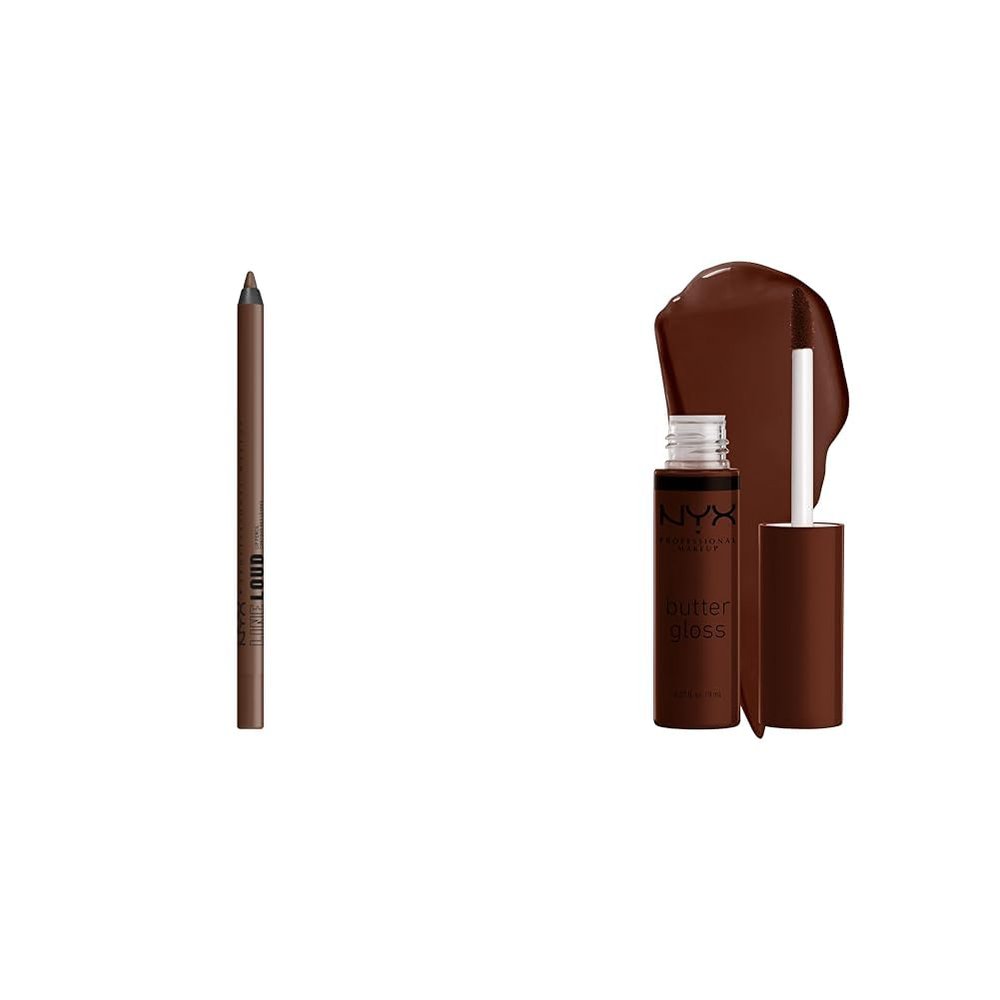 NYX Rebel Kind Chocolate Brown Longwear Lip Liner & Lava Cake Rich Brown Non-Sticky Butter Gloss Lip Makeup Bundle