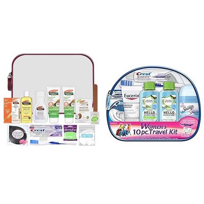 CONVENIENCE KITS INTERNATIONAL Women's Travel Essentials Bundle - 15 Pc Palmer's Kit and 10 Pc Herbal Essence Kit