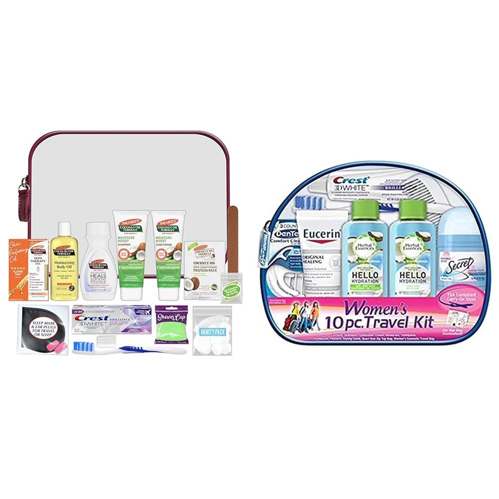 CONVENIENCE KITS INTERNATIONAL Women's Travel Essentials Bundle - 15 Pc Palmer's Kit and 10 Pc Herbal Essence Kit
