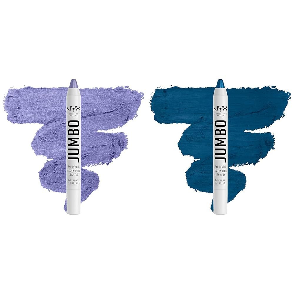 NYX Jumbo Eye Pencil Blendable Eyeshadow Stick & Eyeliner Pencil Bundle - Donut (Lilac) and Blueberry Pop (Blue)